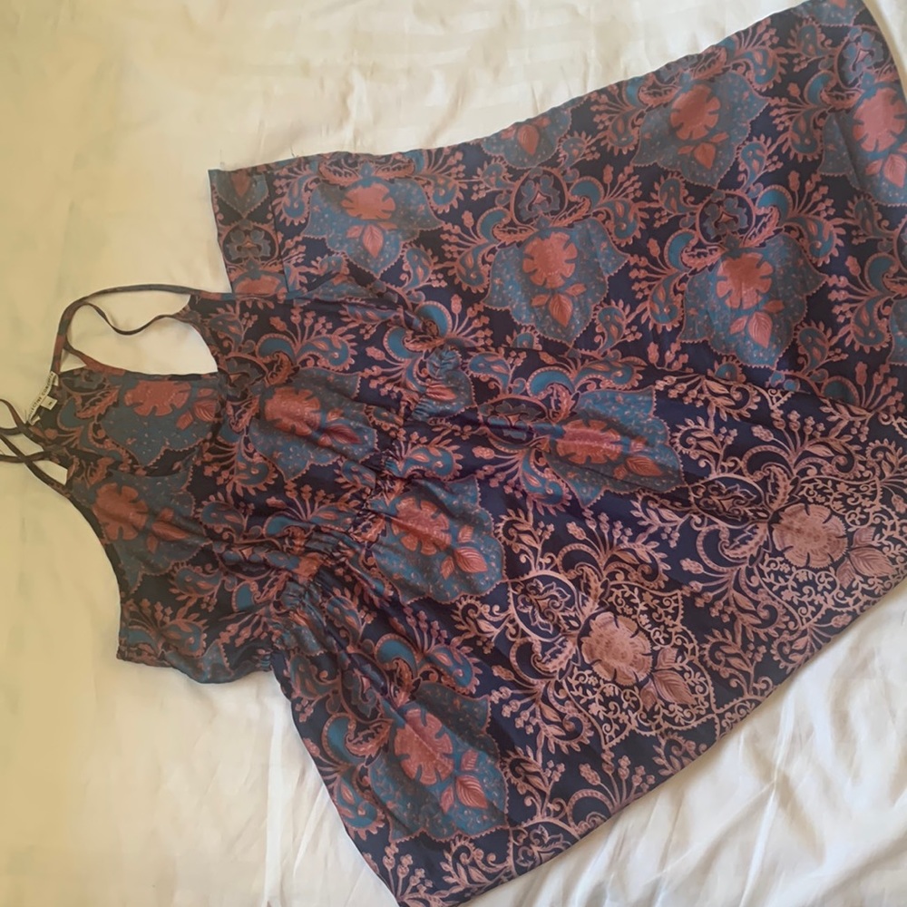 Collective Concepts navy/teal/rose floral lined empire waist strappy maxi dress